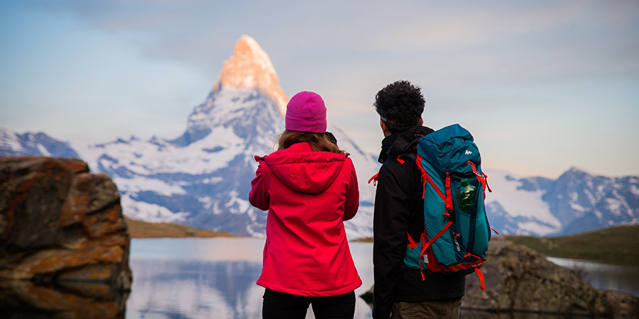 Hikers admiring the Matterhorn. 